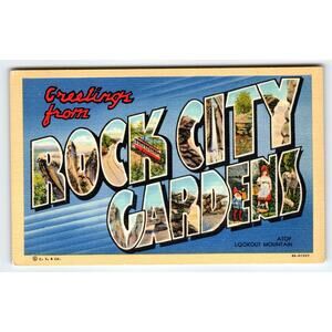Vintage Greetings from Rock City Gardens TN Linen Postcard by Curt Teich